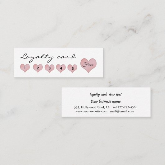 Zachte schattige roze hartenkalligrafie klantenkaartje (Voorkant / Achterkant)