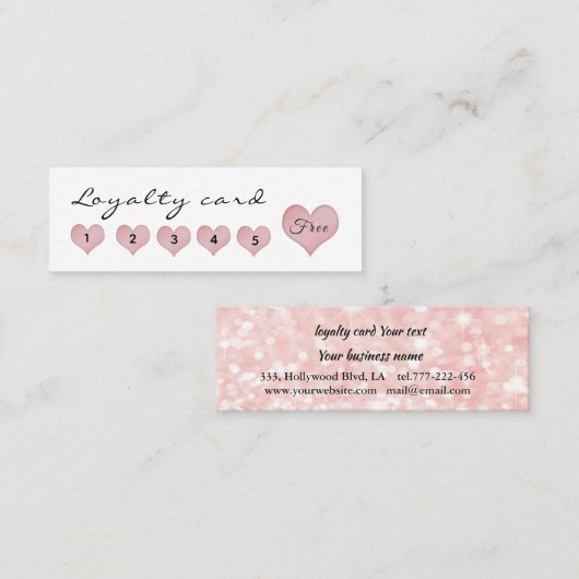 Zachte schattige roze hartenkalligrafie met een gl klantenkaartje (Voorkant / Achterkant)