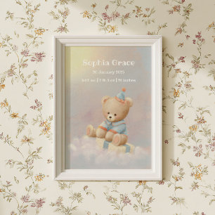Zachte Schattigee teddybeer Geboortedetails Poster