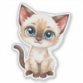 Zachte Siamese Kat Sticker – Kawaii Blauwoog Katje (Voorkant)