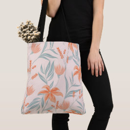 Zachte Sinaasappel en Salie Perzik Bloemige Botani Tote Bag