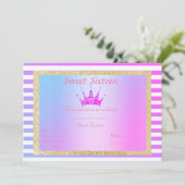 ZACHTE SIXTEEN PASTEL STRIPE TIARA BIRTHDAY GOLD KAART (Staand voorkant)