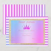 ZACHTE SIXTEEN PASTEL STRIPE TIARA BIRTHDAY GOLD KAART (Voorkant / Achterkant)