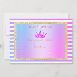 ZACHTE SIXTEEN PASTEL STRIPE TIARA BIRTHDAY GOLD KAART