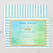 ZACHTE SIXTEEN PASTEL STRIPE TIARA BIRTHDAY GOLD KAART (Voorkant / Achterkant)