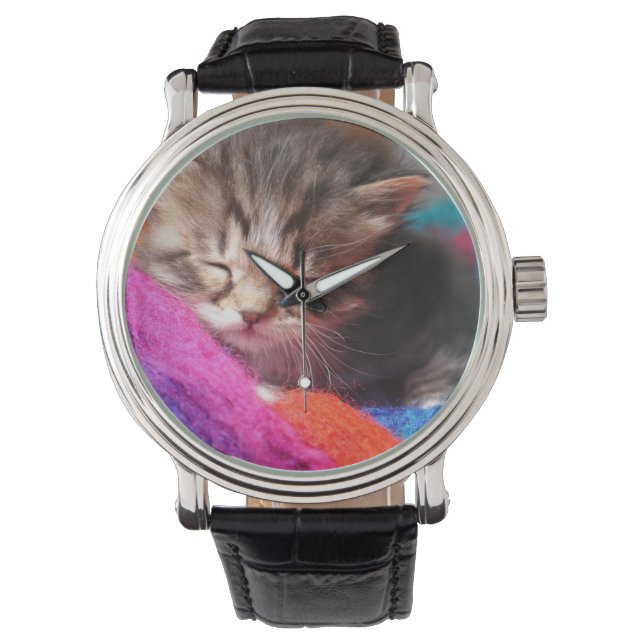 Zachte slaapstand, Newborn Kitten Photototgraaf Horloge (Voorkant)