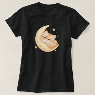 Zachte slapende oranje kat op halvemaan T-shirt 