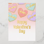 Zachte Snoep Hartjes Valentijnsdag Goud Folie Feestdagenkaart (Voorkant)