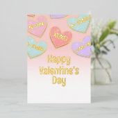 Zachte Snoep Hartjes Valentijnsdag Goud Folie Feestdagenkaart (Staand Voorkant)