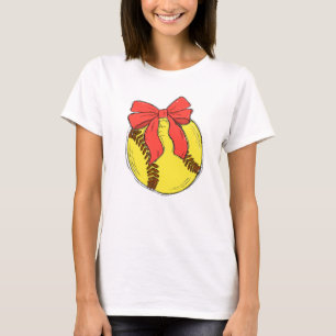 Zachte Softbal met Rode Strik Coquette Design T-shirt