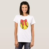 Zachte Softbal met Rode Strik Coquette Design T-shirt (Voorkant volledig)