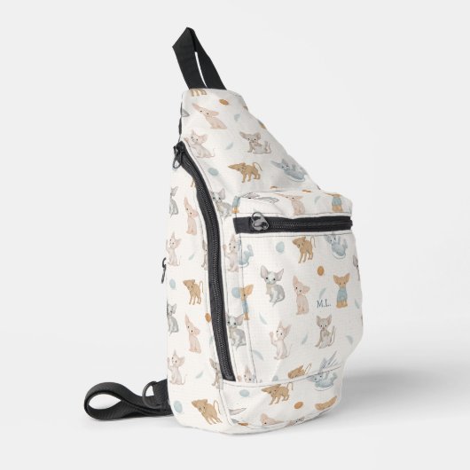 Zachte Sphynx Kat Patroon Aangepaste Monogram Scho Sling Bag (Linkerhoek)