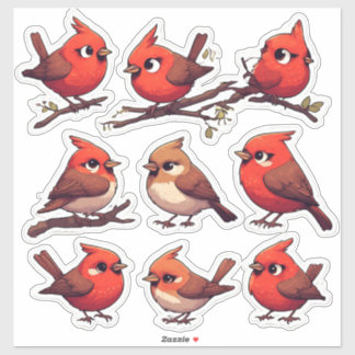 Zachte sticker set met kardinaal en zangvogels voo