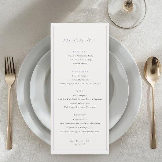 Zachte Stof Blauw Bruiloft Menu