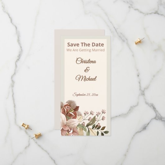 Zachte Stof Rose Bloemen Bruiloft Save The Date (Voorkant / Achterkant in situ)