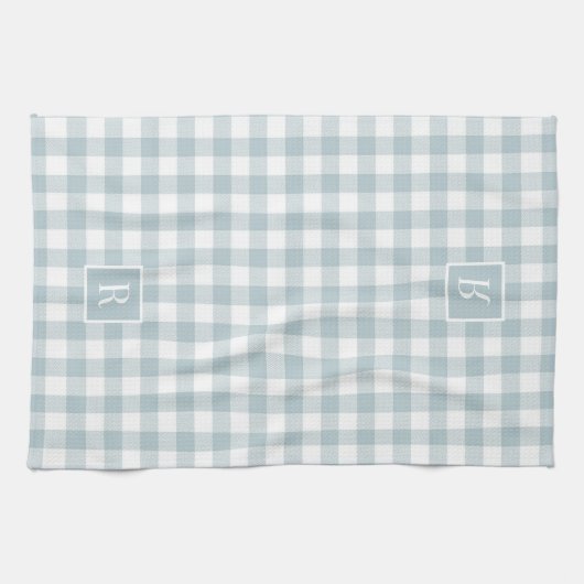 Zachte stoffige blauwe buffel check monogram theedoek (Horizontaal)