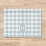 Zachte stoffige blauwe buffel check monogram theedoek<br><div class="desc">Op maat ontworpen moderne boerderij stijl keuken handdoek met familie initiaal op zacht stoffige blauw buffel check patroon.</div>