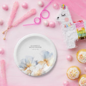 Zachte Stoffige Blauwe en Gouden Elegante Bloemen Papieren Bordje (Feest)