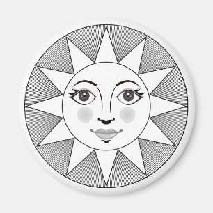 Zachte Sun Face Black en white Astronomy Symbol Magneet