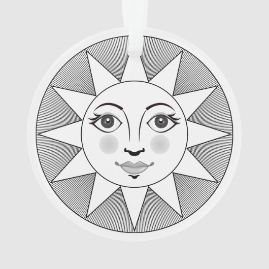Zachte Sun Face Black en white Astronomy Symbol Ornament (achterkant)
