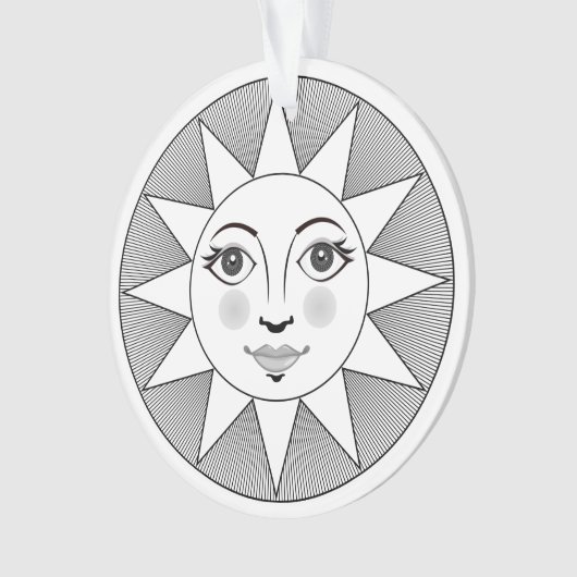 Zachte Sun Face Black en white Astronomy Symbol Ornament (voorkant)