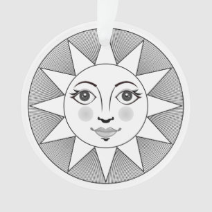 Zachte Sun Face Black en white Astronomy Symbol Ornament
