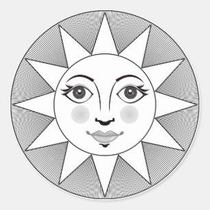 Zachte Sun Face Black en white Astronomy Symbol Ronde Sticker
