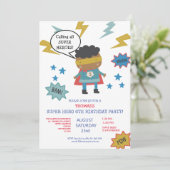 Zachte superheld thema kinderfeest uitnodiging (Staand voorkant)