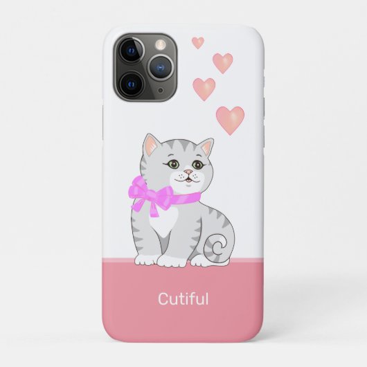 Zachte Tabby Kat & Hartjes op Roze & Wit Case-Mate iPhone Case (Achterkant)