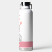 Zachte Tabby Kat & Hartjes op Roze & Wit Waterfles (Achterkant)
