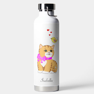 Zachte Tabby Kat & Kleine Vogel Waterfles
