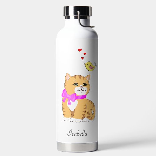 Zachte Tabby Kat & Kleine Vogel Waterfles (Links)