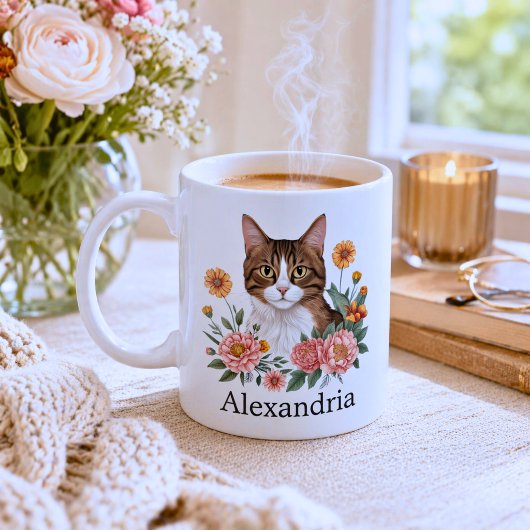 Zachte Tabby Kat met Bloemen Koffiemok