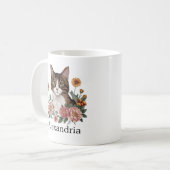 Zachte Tabby Kat met Bloemen Koffiemok (Voorkant links)