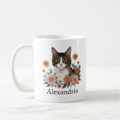 Zachte Tabby Kat met Bloemen Koffiemok (Links)