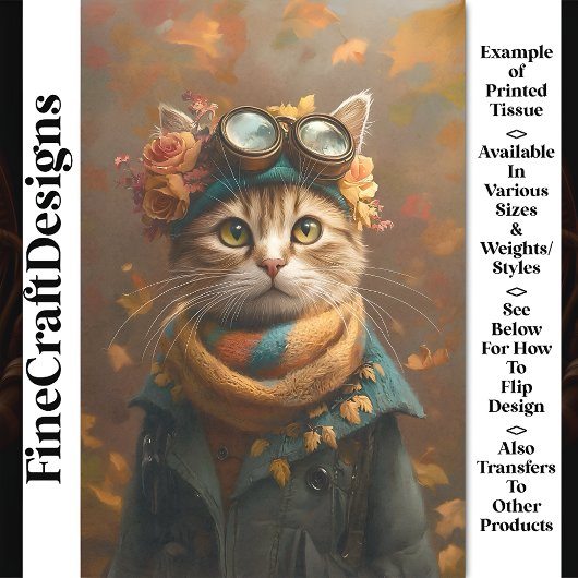 Zachte Tabby Kat Met Sjaal & Jas CD4 Decoupage Tissuepapier
