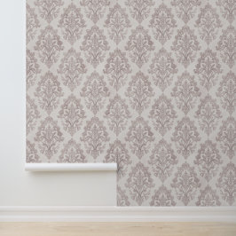 Zachte Taupe Damast Waterverf Klassiek Bloemmotief Behang