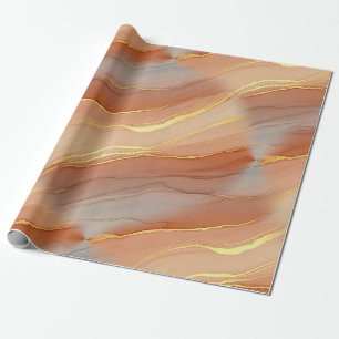 Zachte Taupe Verbrand Oranje Marmer Goud Cadeaupapier