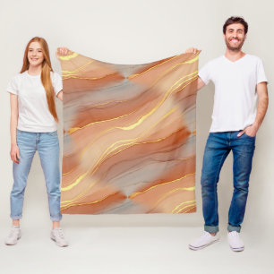 Zachte Taupe Verbrand Oranje Marmer Goud Fleece Deken