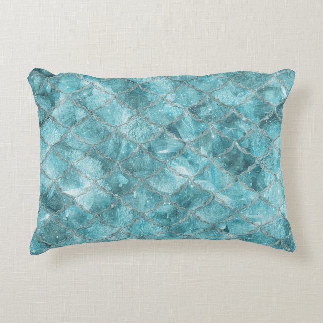 Zachte Teal Zeemeermin Print Accent Kussen (Voorkant)