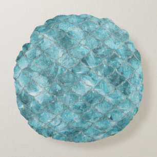Zachte Teal Zeemeermin Print Rond Kussen