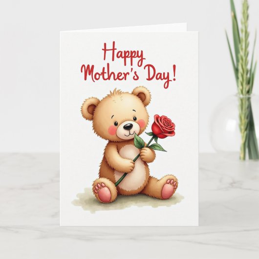 Zachte teddy moederdag roos kaart (Voorkant)