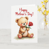 Zachte teddy moederdag roos kaart (Gele Bloem)