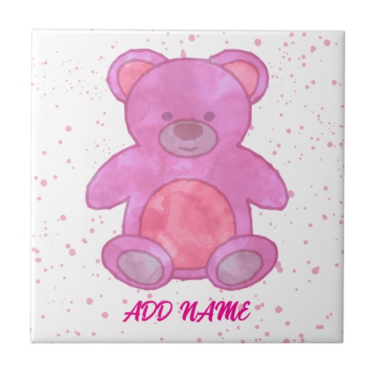 Zachte teddybeer aangepaste tekst roze tegeltje (Voorkant)