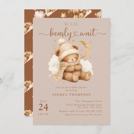 Zachte teddybeer babyshower uitnodigingen (Voorkant / Achterkant)