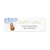 Zachte teddybeer blauwe ballonnen retouradreslabel etiket (Voorkant)