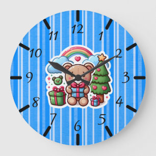 Zachte teddybeer blauwe wandklok