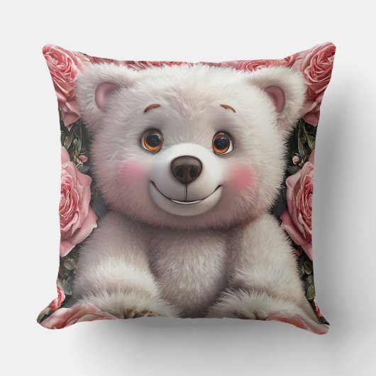 🧸🌸 Zachte Teddybeer Bloem Liefde Cadeau ✨ Kussen (Voorkant)
