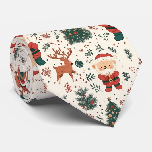 Zachte teddybeer & Kerstman op wit (4) Stropdas (Opgerold)