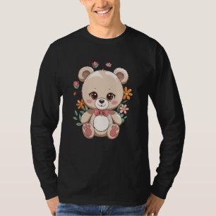 Zachte teddybeer met bloemen pastel strik t-shirt